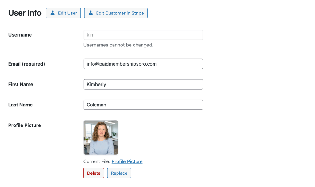 Screenshot of the Edit Member screen where admins can change a member's profile picture
