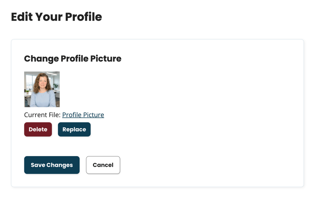 Screenshot of the Change Profile Picture screen for members
