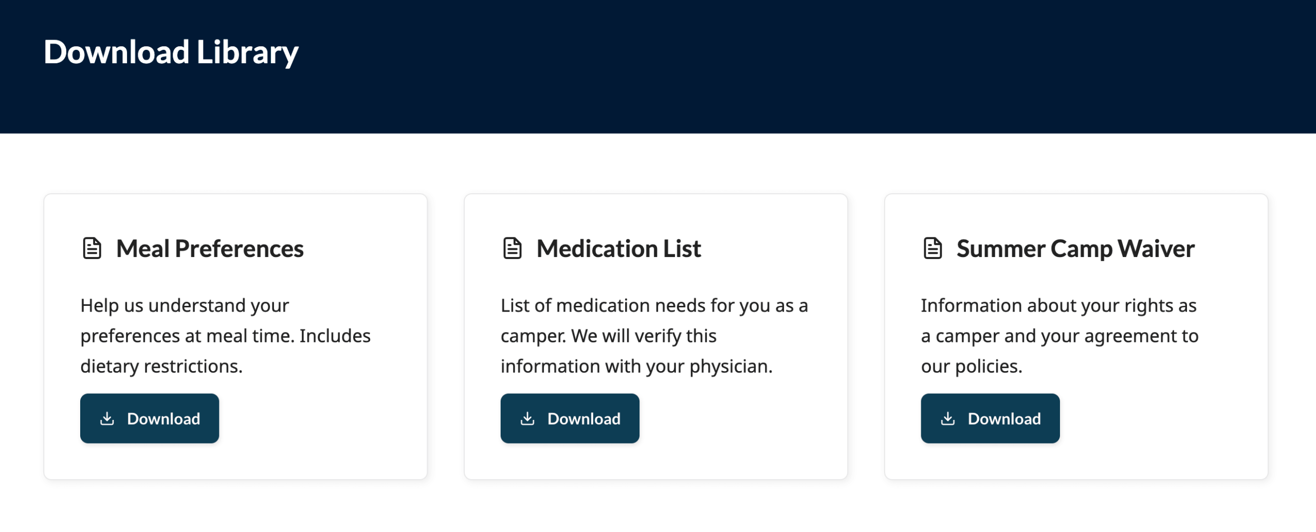Example of the Downloads Library in card style with membership access