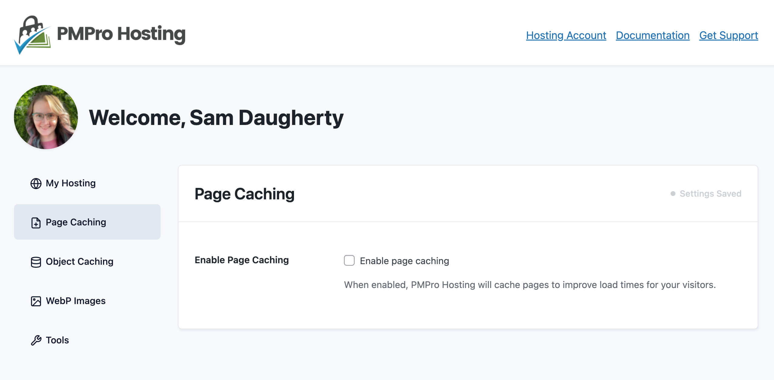 Screenshot of the PMPro Hosting Page Caching Panel