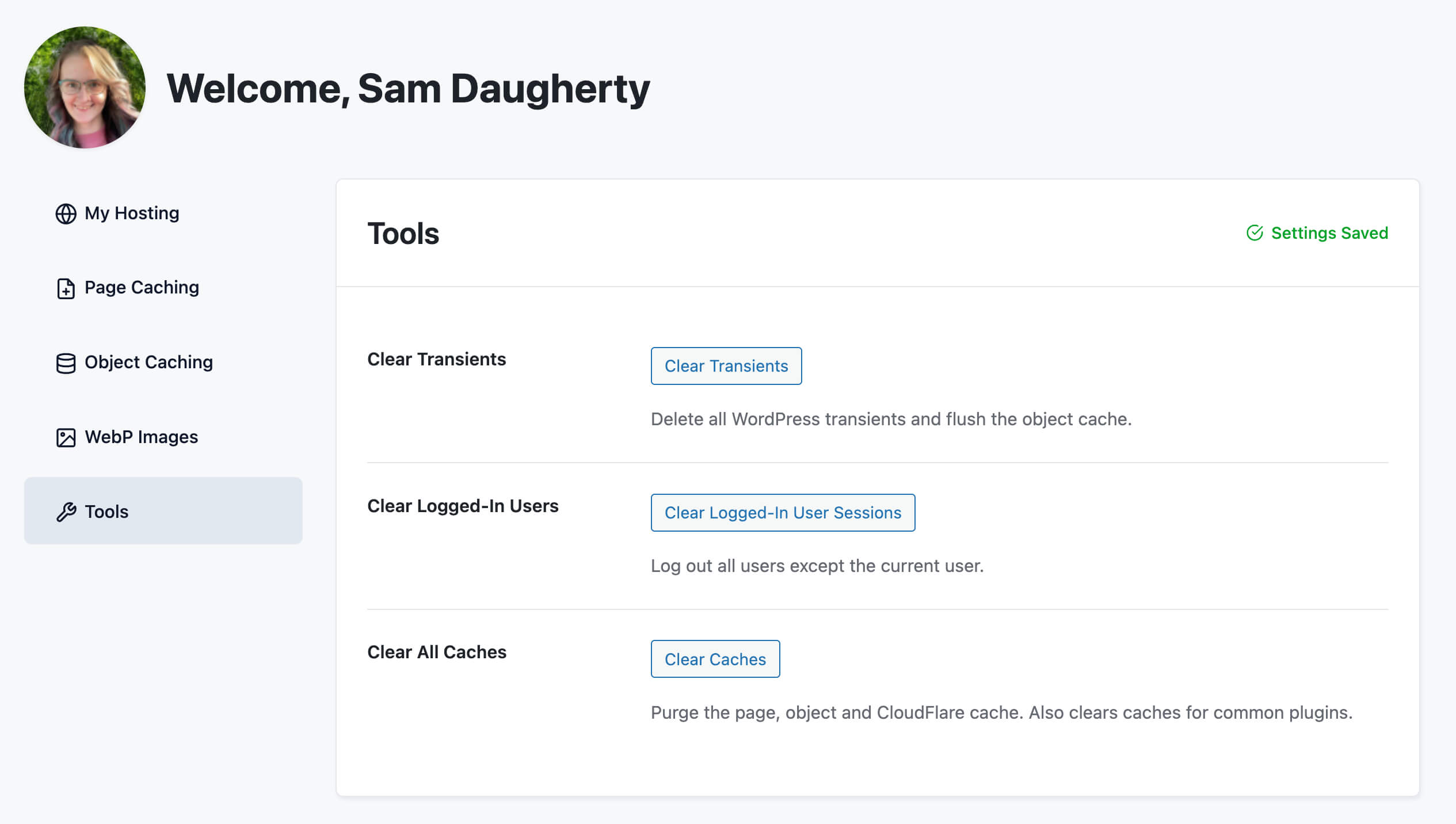 Screenshot of the PMPro Hosting Tools Panel