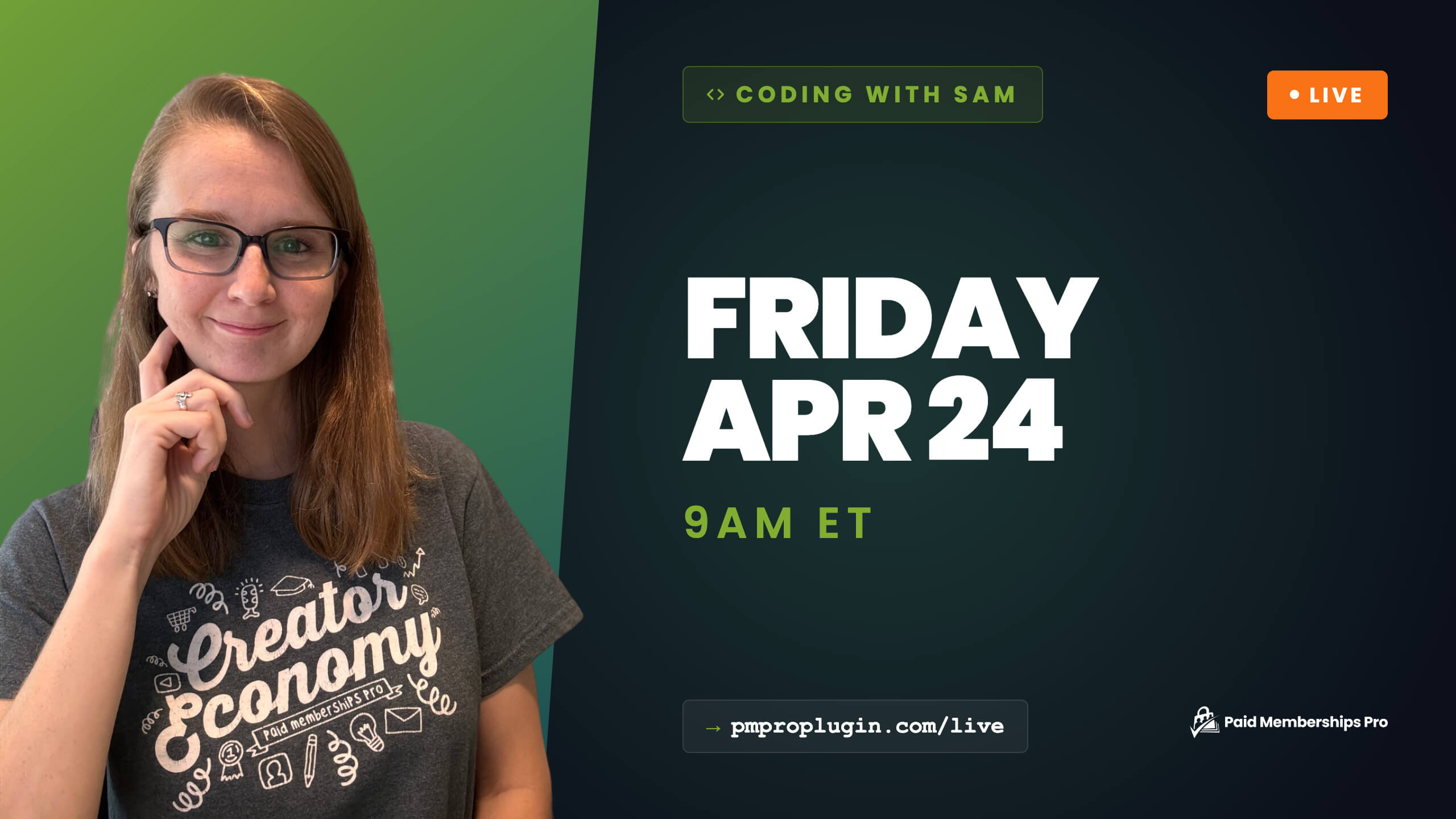 Coding with Sam April 24th at 9am ET