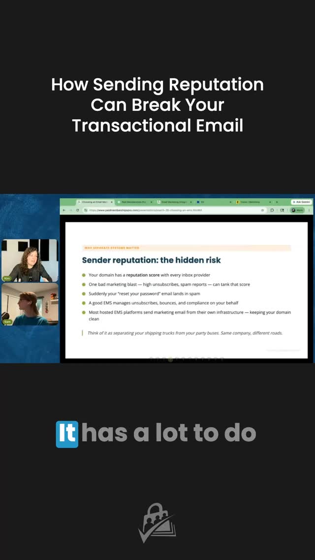 Your marketing campaigns and your member receipts should NOT share an email sending infrastructure. Spam complaints from...