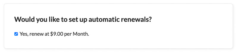 Screenshot of auto-renewal checkbox on checkout