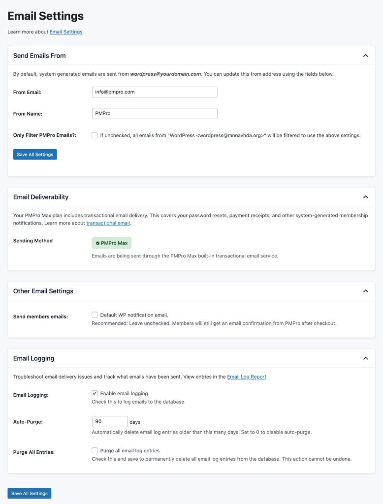 PMPro Initial Setup Guide Step 7. Email Settings