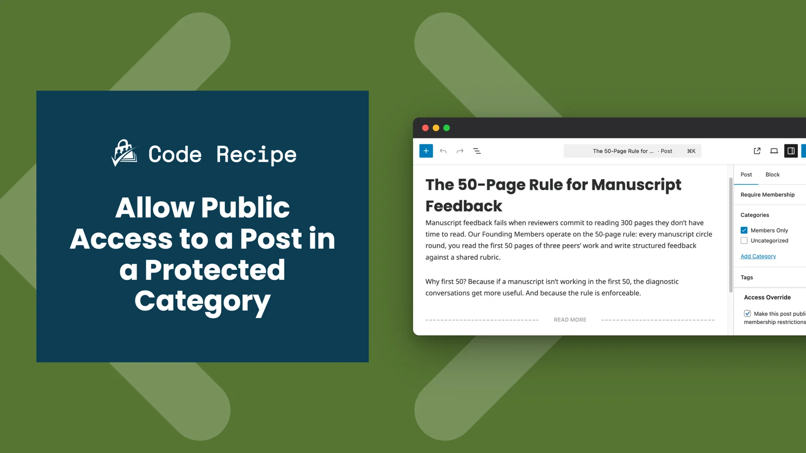 Pmpro Examples Allow Public Access to Posts in a Protected PMPro Category