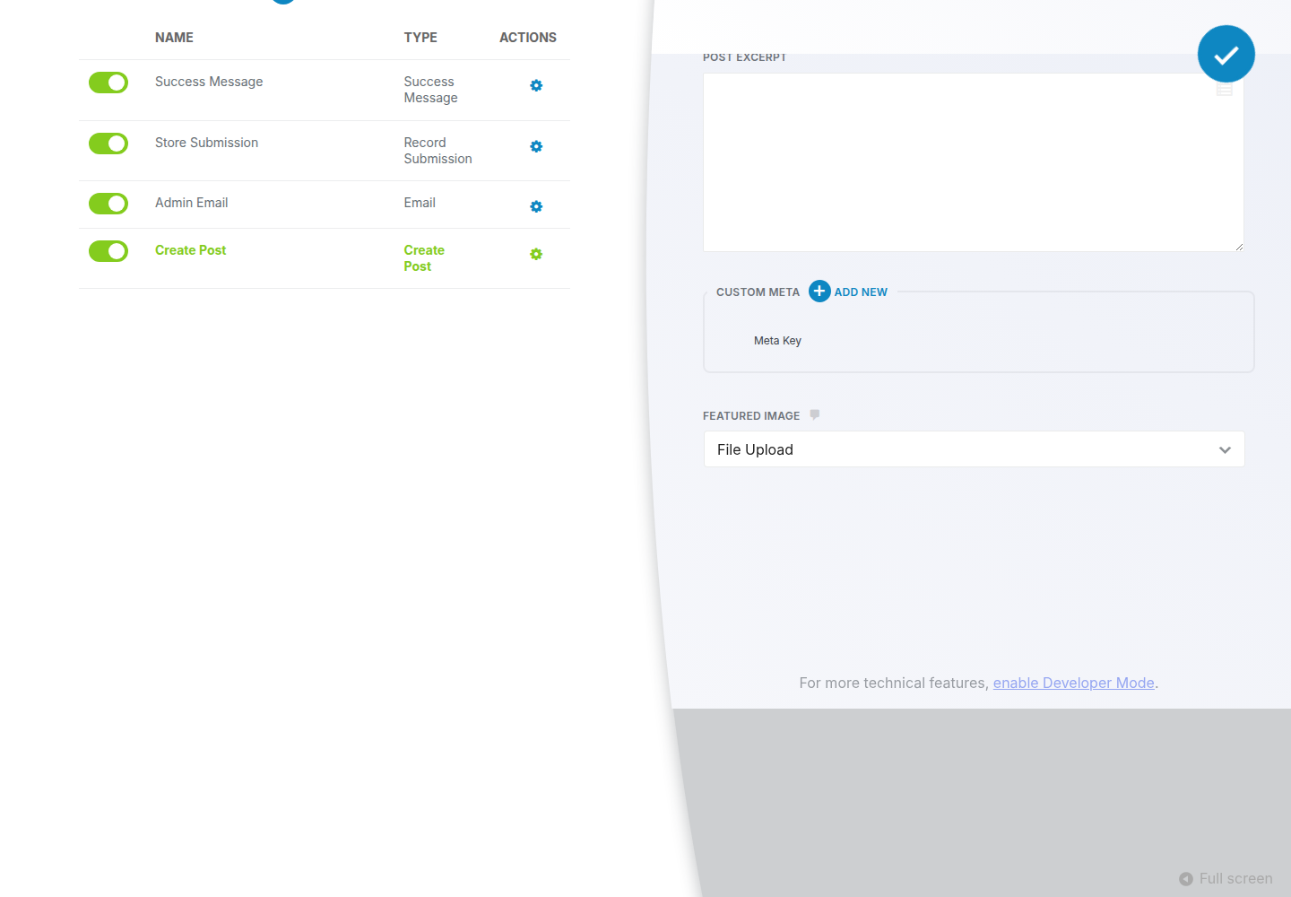Ninja Forms Create Post action with Featured Image mapped under Advanced
