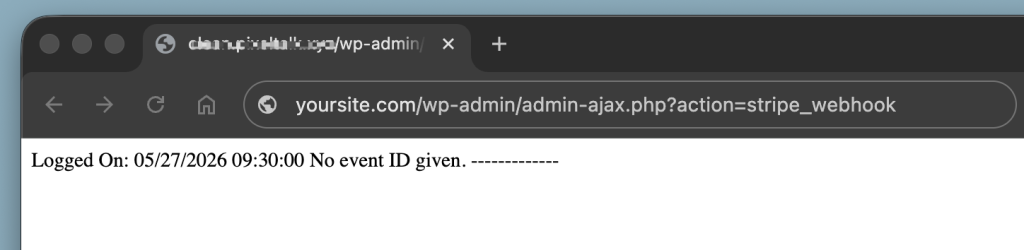 Screenshot of URL address bar showing the Stripe webhook URL