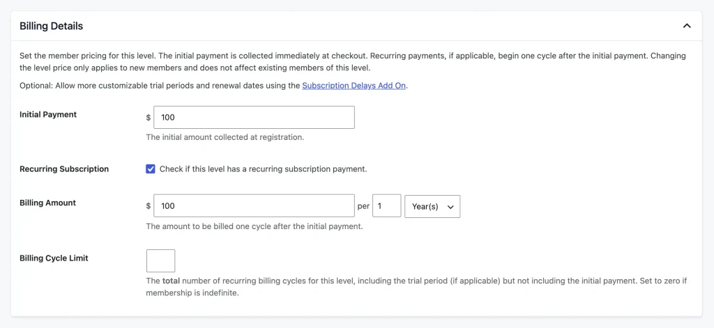 billing details