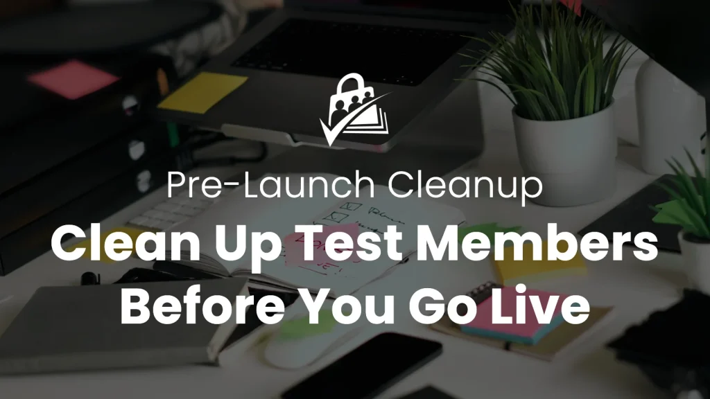 Pre-launch cleanup guide banner — cluttered desk with laptop, notebooks, and checklists