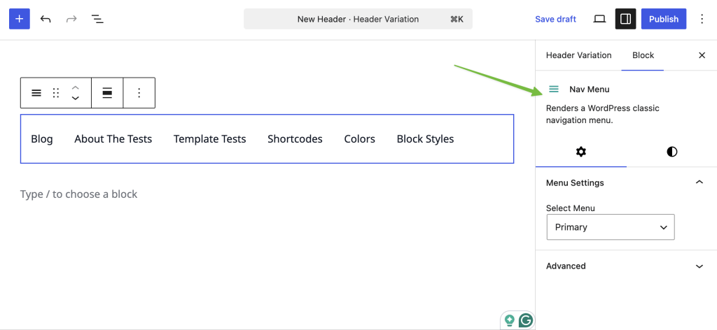 Memberlite Nav Menu Block settings