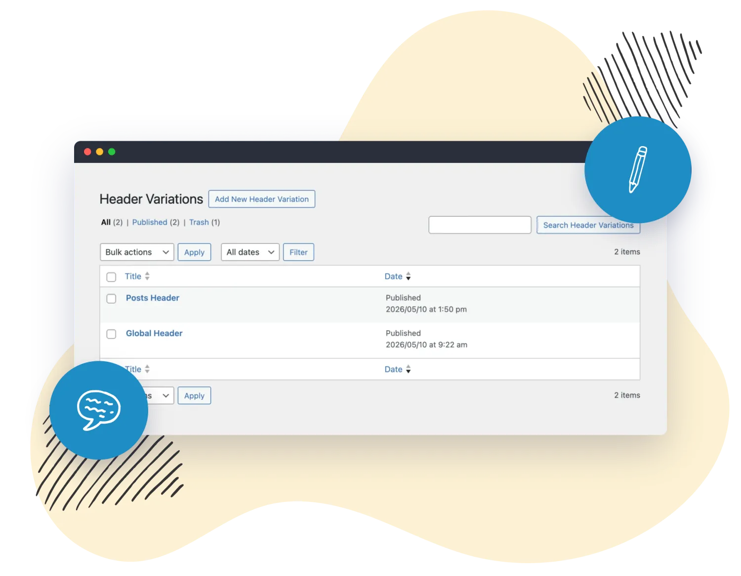 The Memberlite admin list showing multiple block-based header variations.