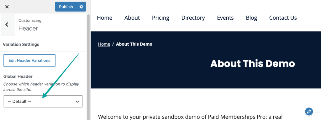 Global Header Dropdown