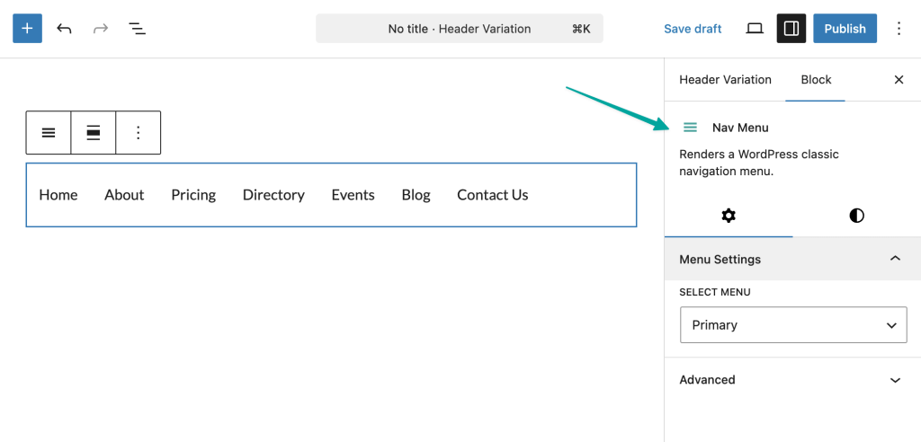 Memberlite Nav Menu Block settings