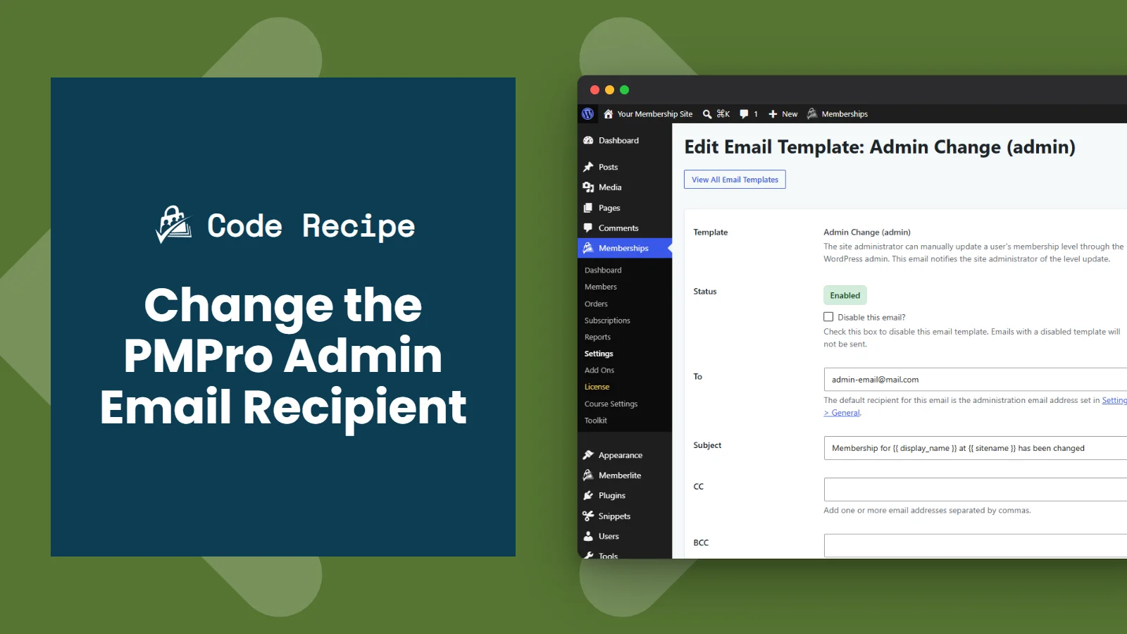 Pmpro Examples Change the Admin Email Recipient for PMPro Admin Emails