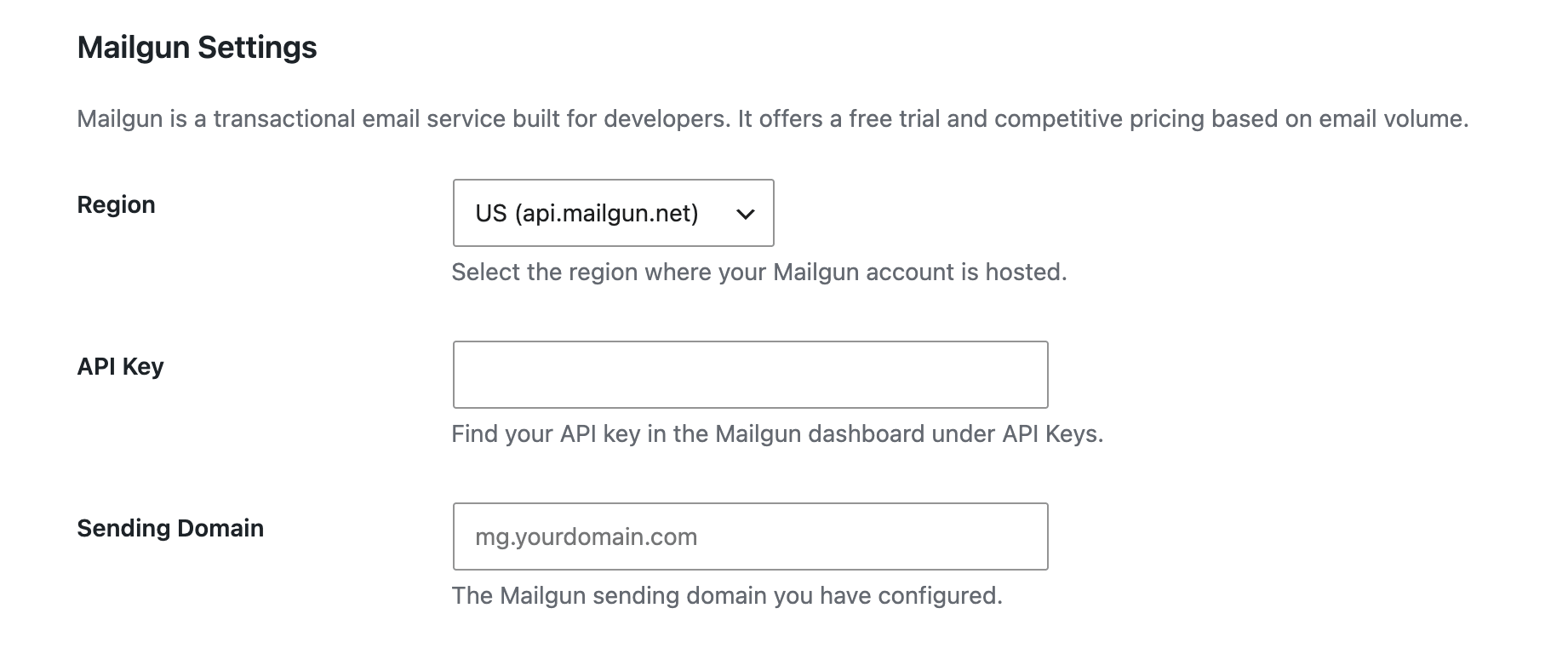 The PMPro SMTP Connection tab showing the settings if Mailgun is the chosen provider