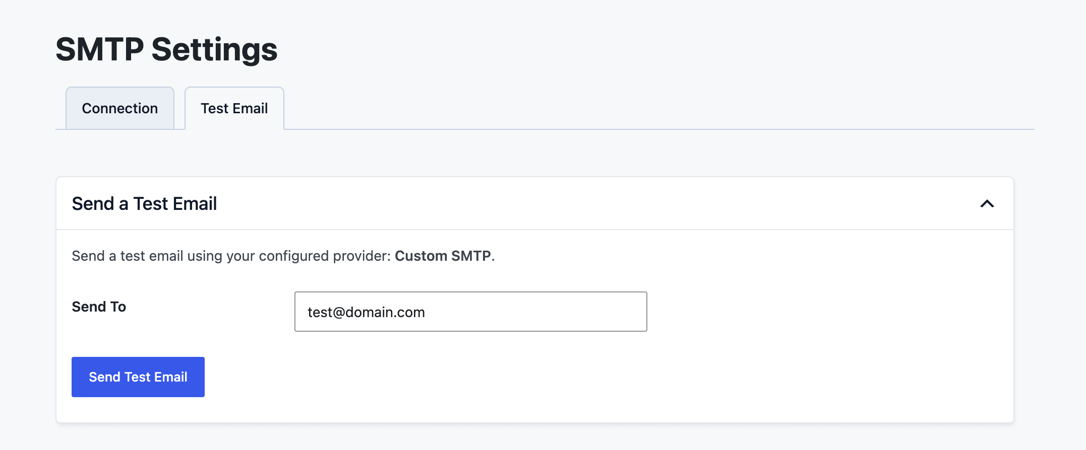 The Test Email tab with the Send To field and the Send Test Email button