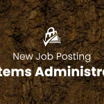 Banner image for the We're Hiring a Sysadmin for Our Hosting Platform blog post. White Paid Memberships Pro icon with the text "New Job Posting Systems Administrator" over a dark tree-bark texture background.