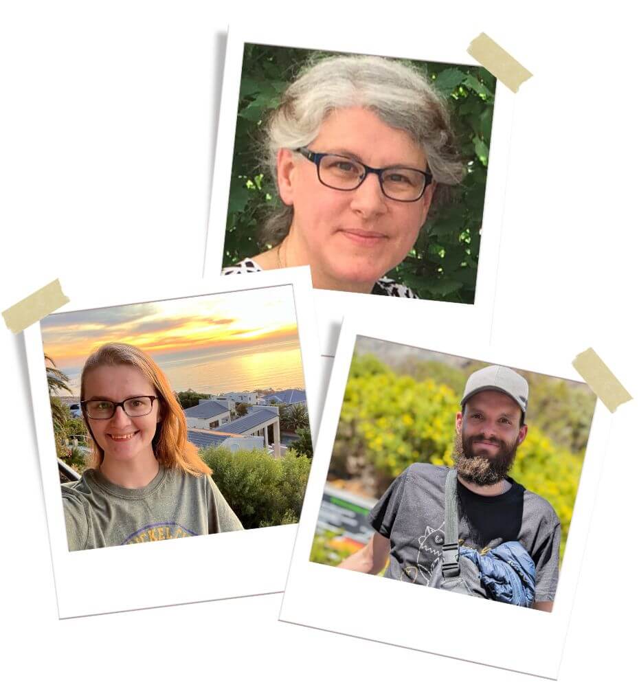 Photos of team members Kim W, Sam, Andrew