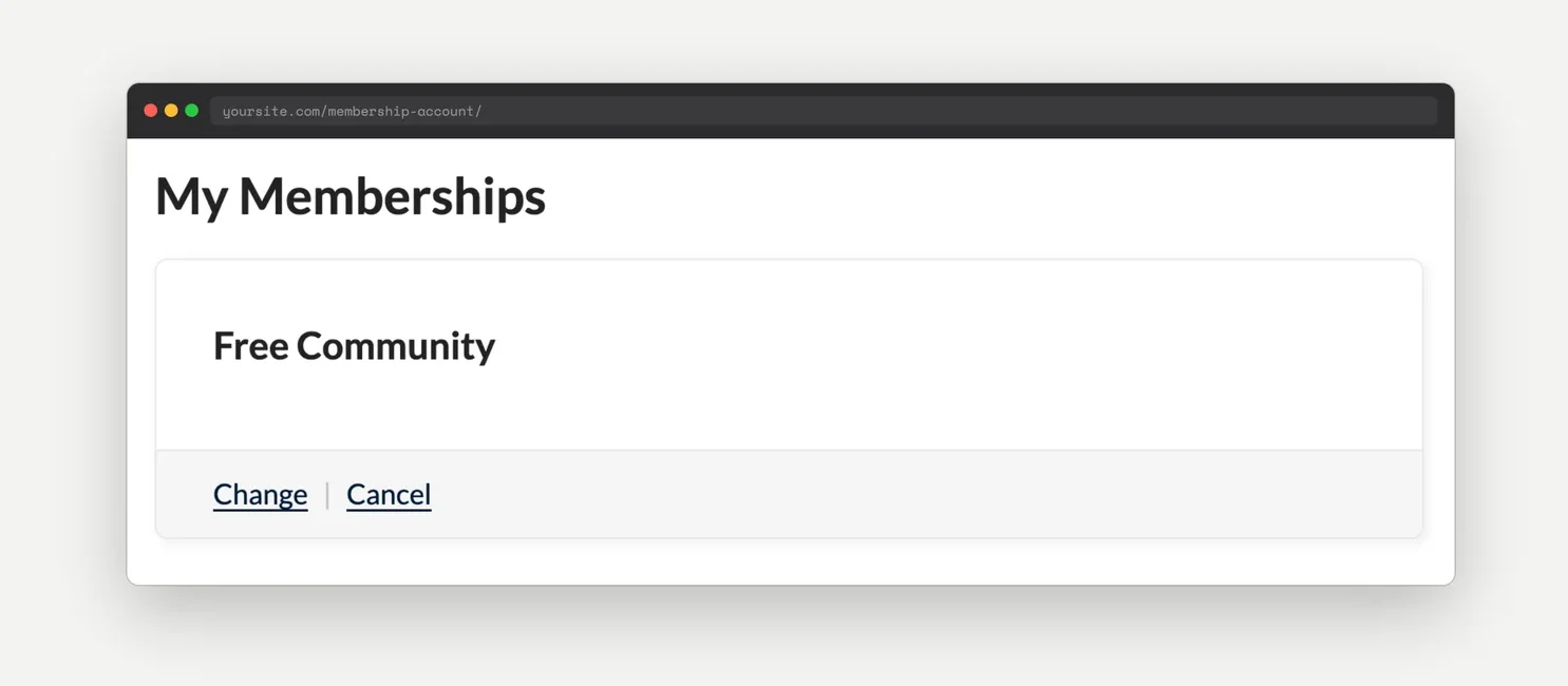 Member's My Memberships page showing they were automatically moved to the Free Community membership level