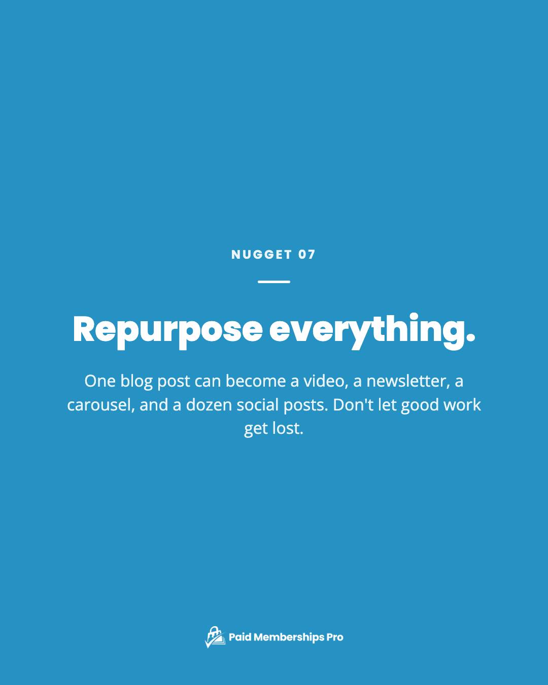 Repurpose everything. Those blog posts you slaved over shouldn't get lost in the void. Turn one post into a video, a...
