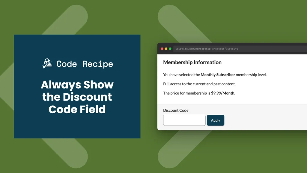Membership Checkout page with the Discount Code field visible by default
