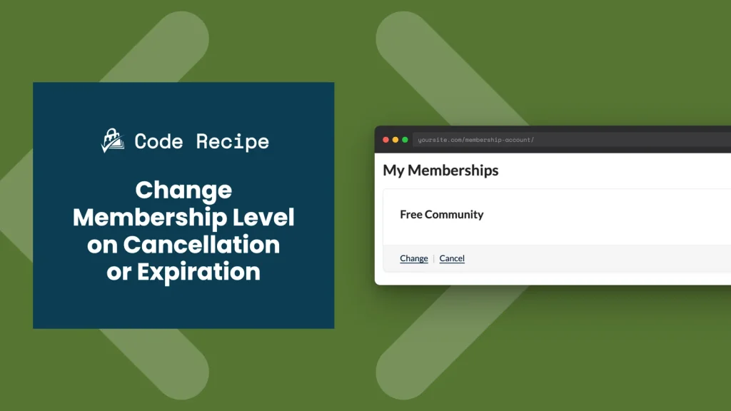 WordPress admin screen showing a member automatically moved from Premium Membership to Free Membership after cancellation