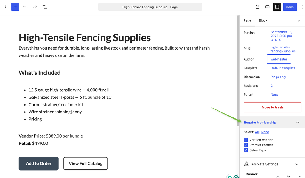 Require Membership meta box on post, page or CPT 