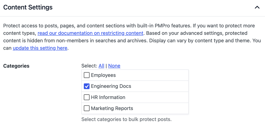 Individual Levels have Content Setting to automatically give them access to their assigned categories.