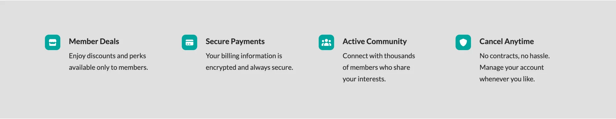 Benefits bar with icons in rounded squares, using the new fa background and shape attributes