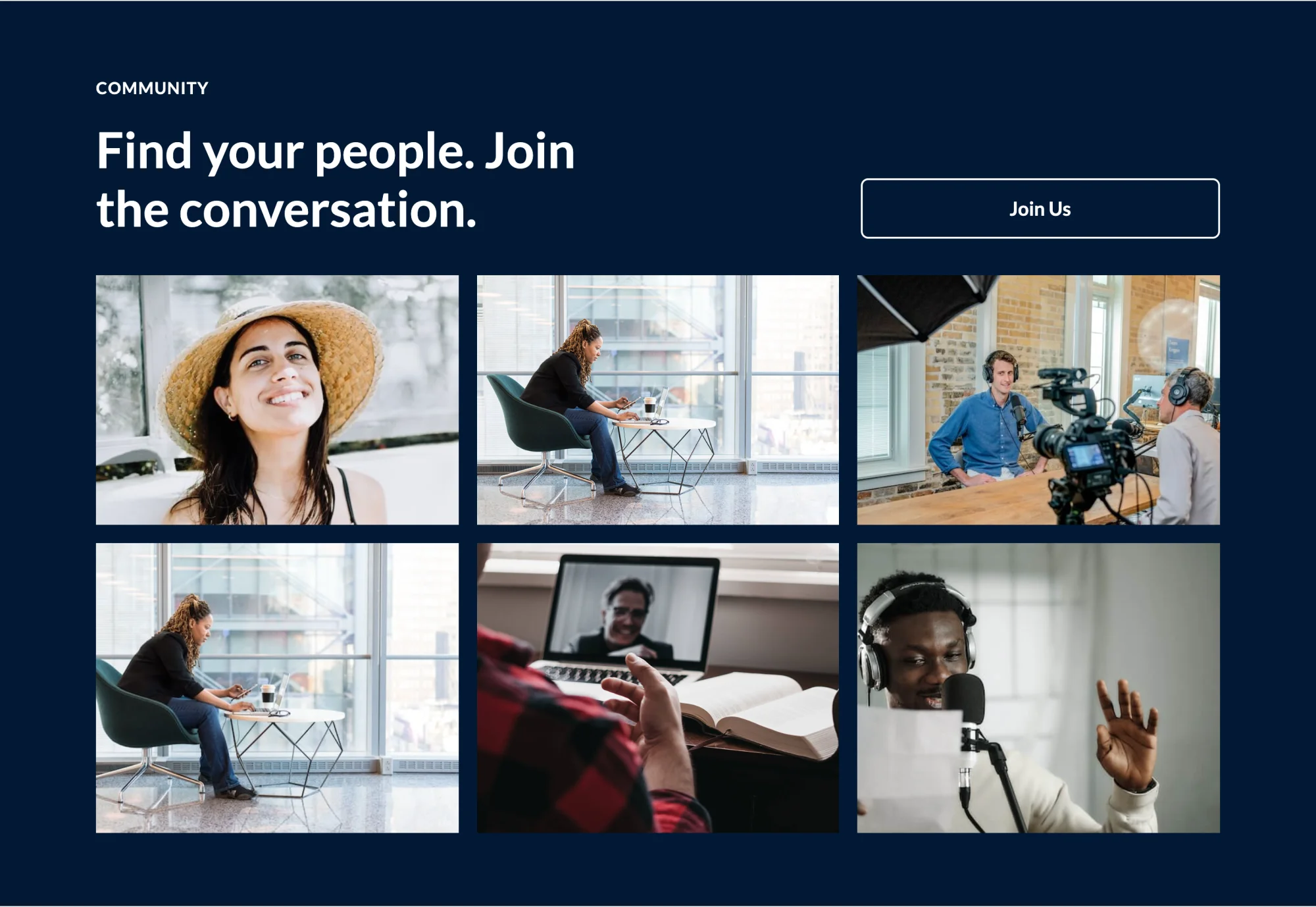 Community call-to-action pattern with a photo gallery