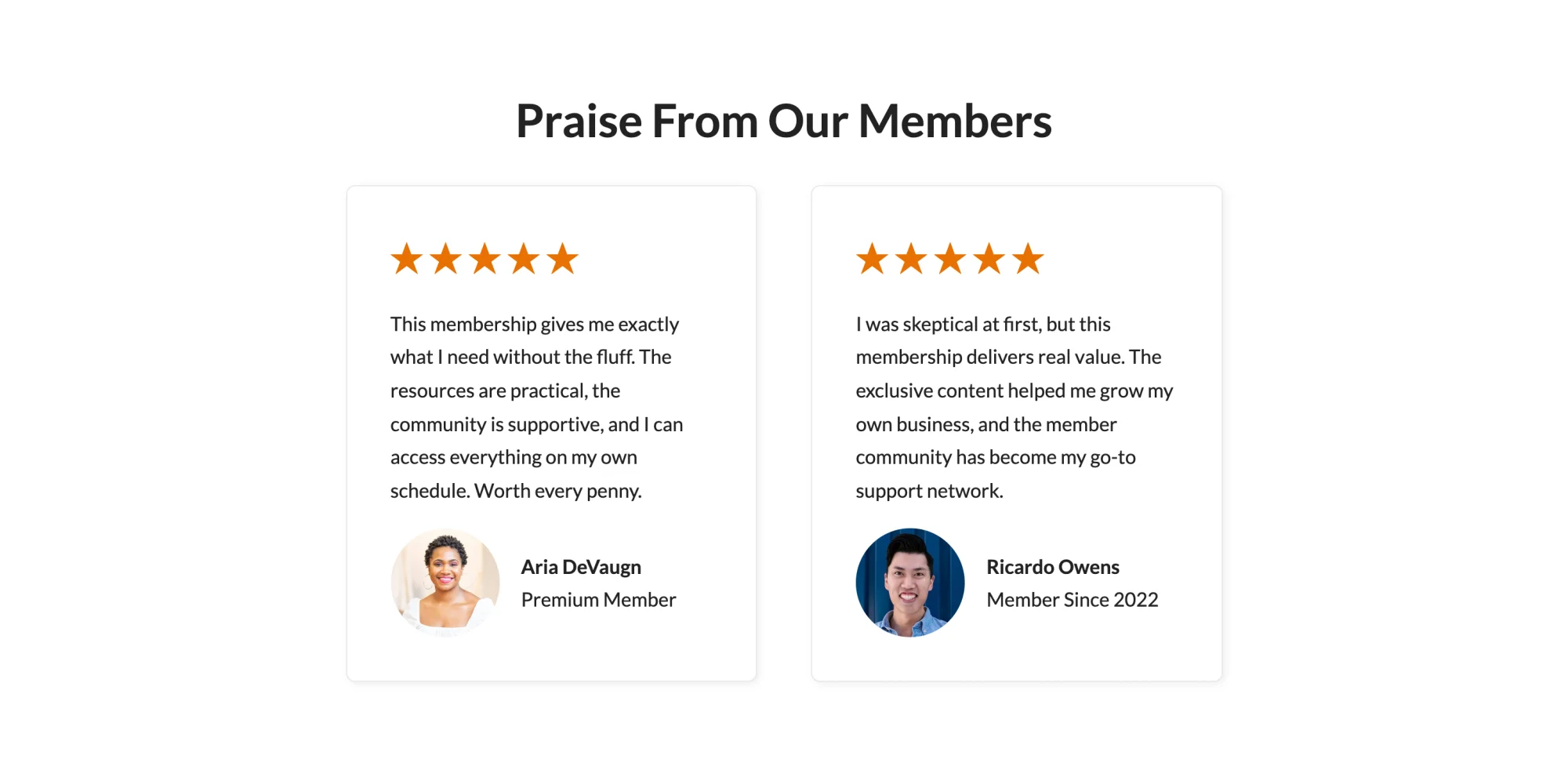 Two-column testimonials pattern