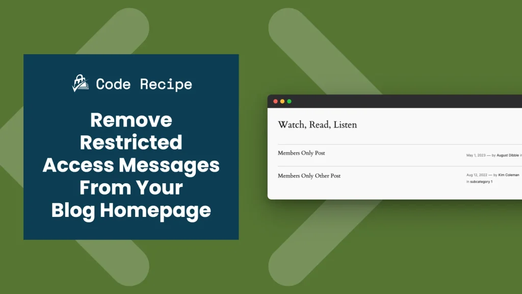 Blog homepage grid with the restricted access message removed from protected posts