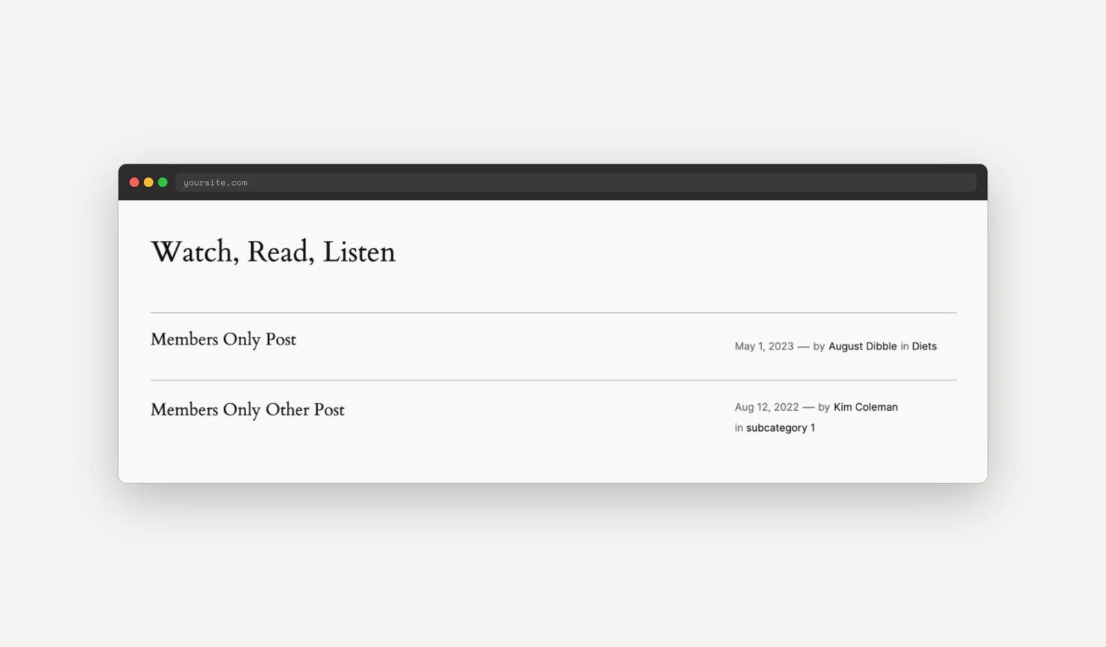 Blog homepage grid with the restricted access message removed from protected posts