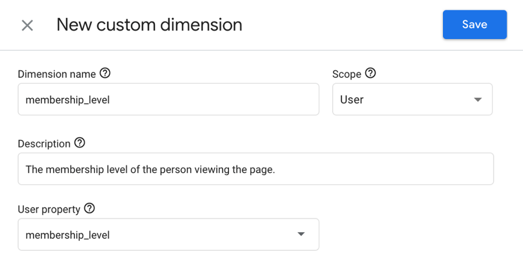 Add Membership Level as a Custom Dimension with User Scope for Google Analytics 4